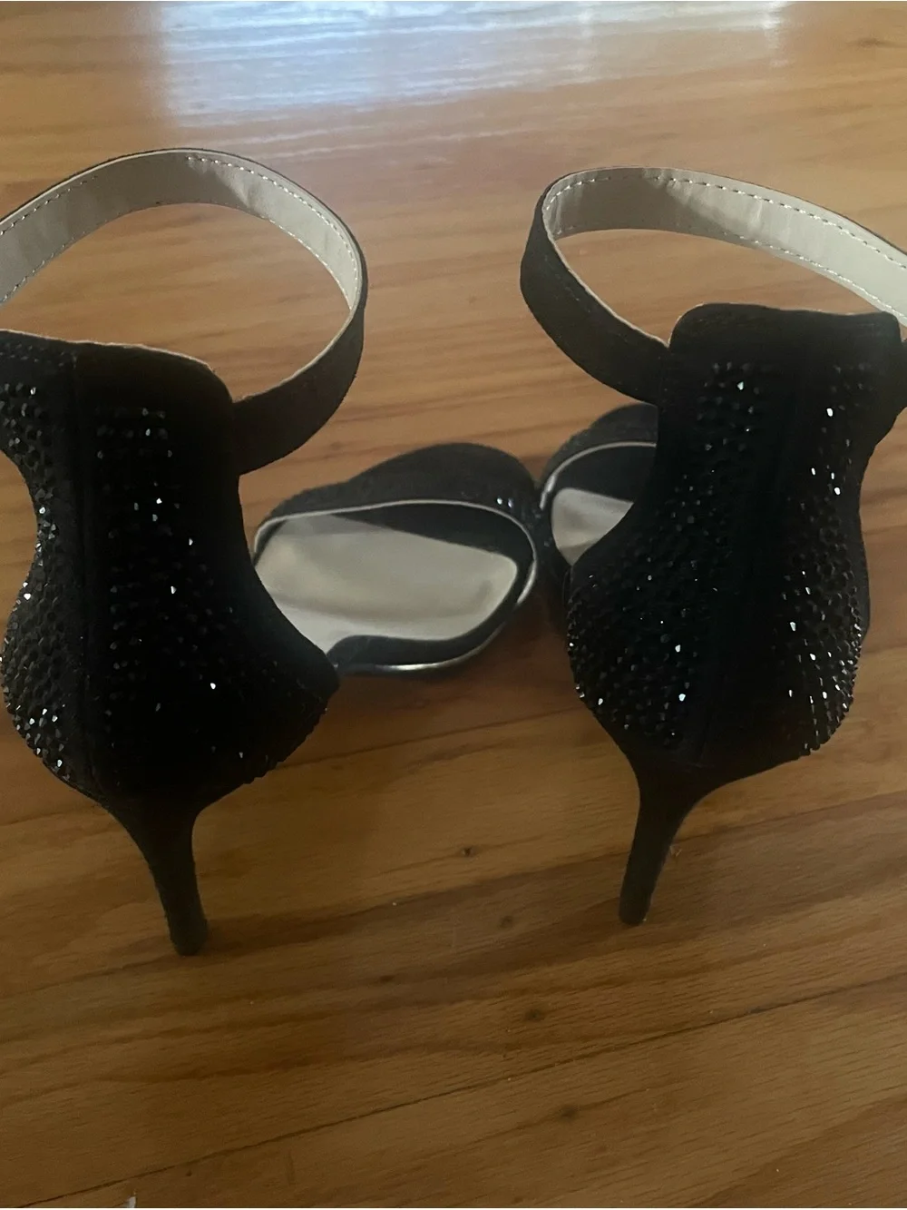Marc Fisher Black Sparkly Ankle Strap Heels Sandals Size 8.5